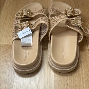 Banana Republic Beige Woven Double-Buckle Slide Sandals Size 9